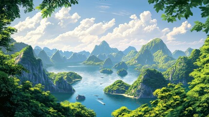 Jungle and mountains of Cat Ba National Park on Cat Ba Island, Vietnam 