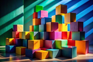 Obraz premium Colorful Blocks Business Growth Low Light Photography, Abstract Business Success, Vibrant Geometric Blocks