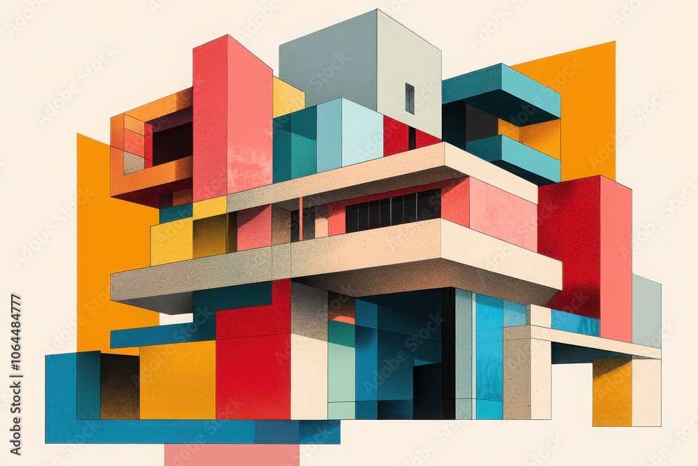 Poster vibrant illustrations of architectural building blocks a visual exploration of colorful structures a