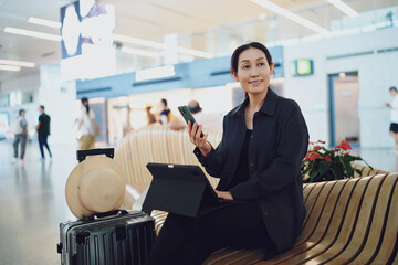 Modern Traveler Connecting Through Technology at the Airport