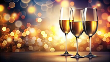 Elegant  Set of Wine and Champagne Glasses with Bokeh Effect for Celebrations and Events
