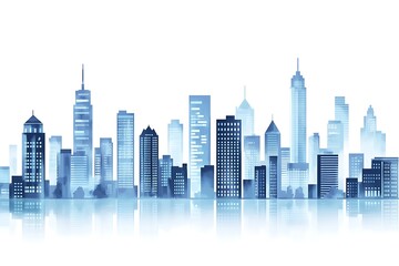 Fototapeta premium Cityscape Illustration With Skyscrapers At The Waterfront isolated On A white Background.