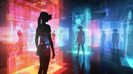 Obraz premium Emotional responses in virtual environments enhanced by realistic simulations and interactions. Illustrations