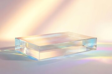 Minimalist glass block reflecting pastel hues