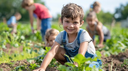 Families enjoying hands-on agritourism activities like harvesting and animal care. Illustrations