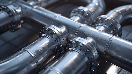 Modern industrial metal pipeline intersection. 3d render