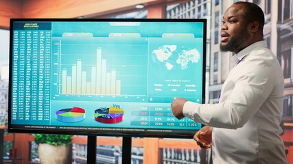 Financial planner expert highlighting contract terms for a detailed retirement plan, counseling...