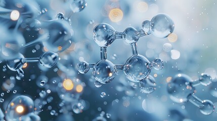 Molecule and Water Bubble, 3D Rendering, 8K Realistic Lighting