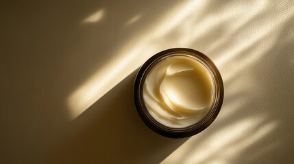 Image for advertising cream. Face cream jar with the lid slightly open.