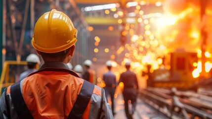 Workers Evacuating During Industrial Accident Scenario