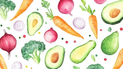 Watercolor painted collection of vegetables,Hand drawn fresh food design elements isolated on white background,Fresh colorful veggies background,diet,healthy food,Various Vegetables.