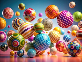 Obraz premium Colorful Floating Bouncing Balls with Patterns for Product Photography