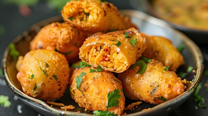 Ganthiya are deep fried Indian snacks made from chickpea flour. 