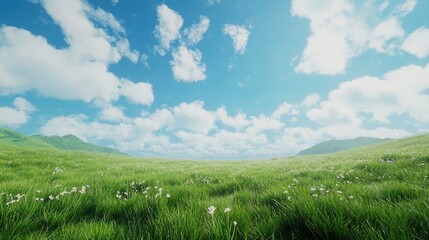 Obraz premium peaceful blue sky and green grass great as backround