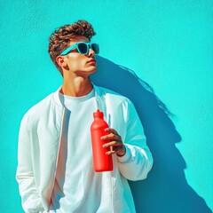 Fashionable Man with Water Bottle	