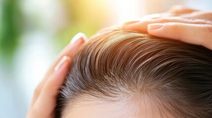 Obraz premium Doctor applies hair growth serum to treat patient's thinning crown