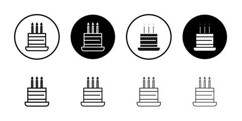 Cake birthday icon flat line symbol set.