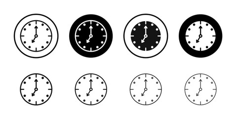 Clock seven icon flat line symbol set.