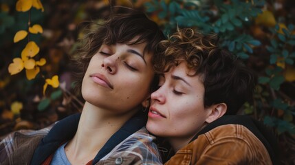 Fototapeta premium Non-binary individuals embracing love and partnership through mutual respect and open communication.