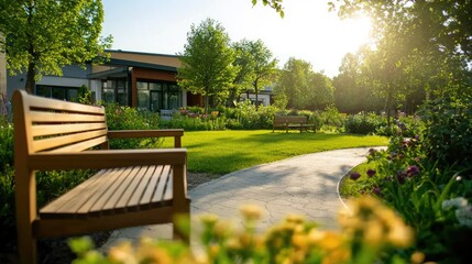 Naklejka premium Mental health treatment facilities enhance relaxation with garden spaces