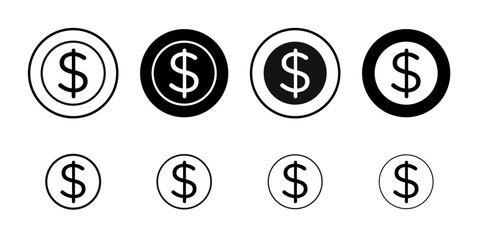 Dollar icon flat line symbol set.