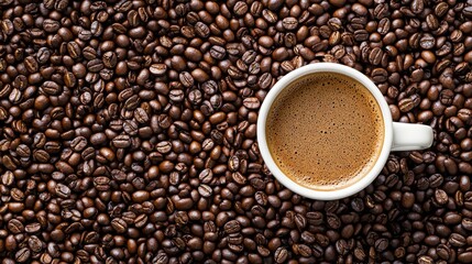 Fototapeta premium Top view of coffee with coffee beans