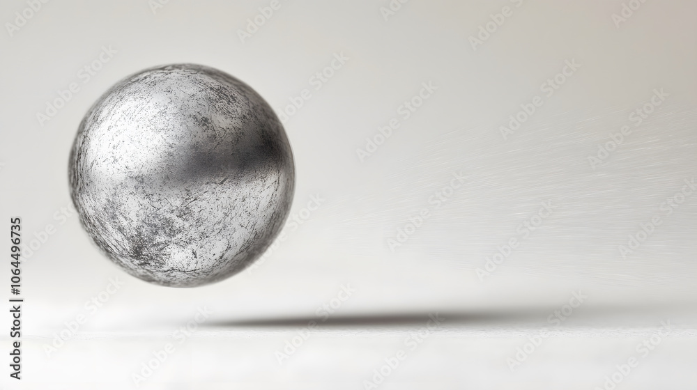 Aufkleber a reflective metallic sphere hovers above a smooth surface, casting a soft shadow, showcasing its sl