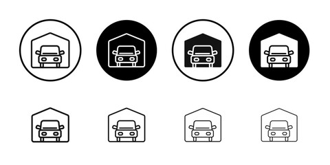 Garage car icon flat line symbol set.