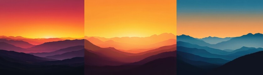 Obraz premium Stunning sunsets with gradient skies and silhouetted mountains a visual journey through nature's beauty