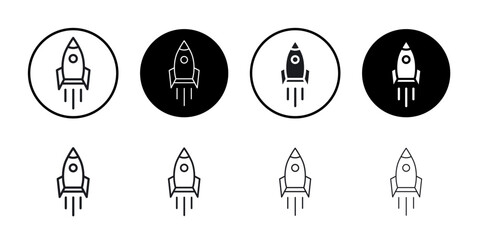 Rocket launch icon flat line symbol set.