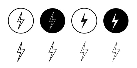 Thunder bolt icon flat line symbol set.