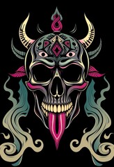 Naughty Beauty: Playful Cartoon Skull with Tongue Out &ndash; Modern AI-Generated Art Showcasing a Humorous and Cheeky Expression