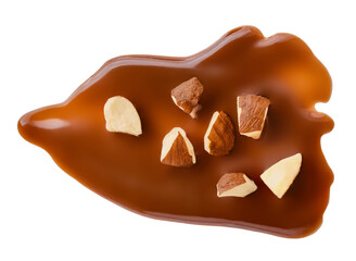 Chocolate Smear Isolated on white. Melted Chocolate spread with nuts,  Chocolate Hazelnut Cream top view, flat lay .