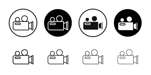 Video camera icon flat line symbol set.