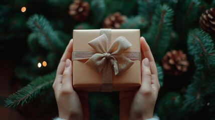 Hands Holding Elegant Gift Box, Top View