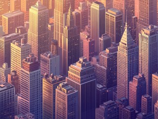 Captivating modern cityscape illustrations in isometric style featuring urban life and architectural wonders