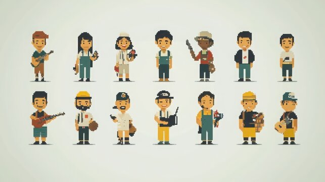 Diverse character pack showcasing various professions in simple style for creative projects