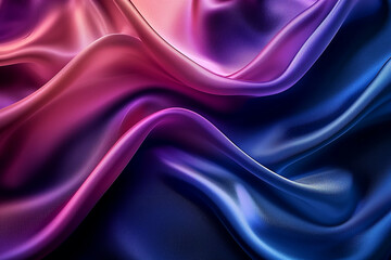 An elegant abstract background depicting flowing, smooth, and vibrant silk-like fabric in shades of pink, purple, and blue with subtle lighting effects