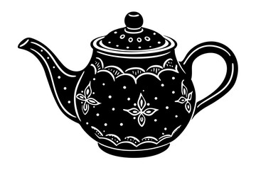 Hand painting of blue teapot vector art illustration 