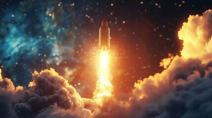  Rocket Launch in Pop Art Style, 8K Realistic Lighting