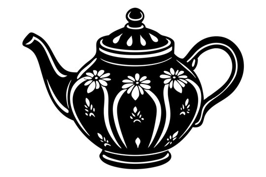 Hand painting of blue teapot vector art illustration 
