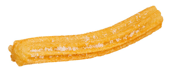 Churros isolated on white. Flying Fried churros with sugar cristals in the air. Levitating Traditional Spanish dessert. Collection