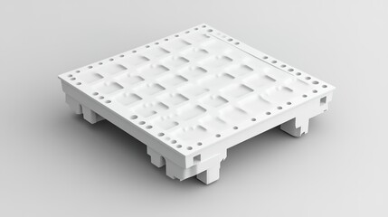 Modular device with a plastic platform featuring chamfers, designed as a flattened square shape for efficient use in industrial, technological, or engineering applications, offering sleek and function