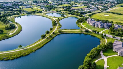 Explore the serenity of scenic lakes surrounded by lush greenery and beautiful homes