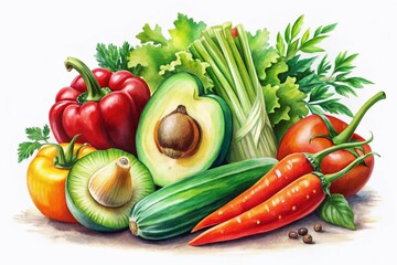 Low Light Watercolor Nature Food Frame - Healthy Organic Vegetables