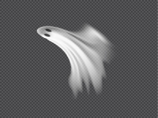 Halloween theme featuring a vector realistic ghost flying on a transparent background.