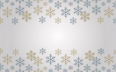 Simple winter background with scattered snowflakes in blue and gold on a white background.