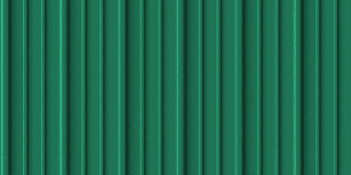 Vector background made of corrugated metal with rich texture of vertical green panels.
