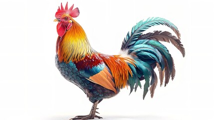 beautiful male rooster isolated on white background