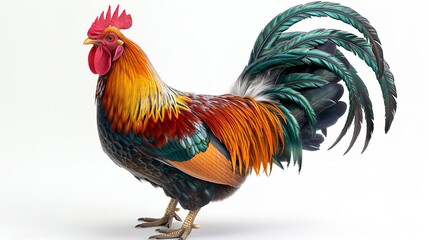 beautiful male rooster isolated on white background